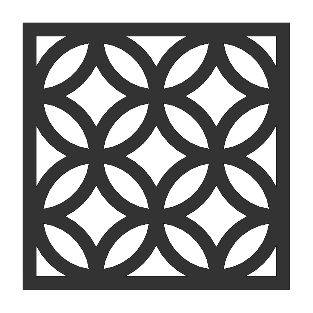 A black and white square featuring a repeating pattern of circles arranged in a grid layout.  