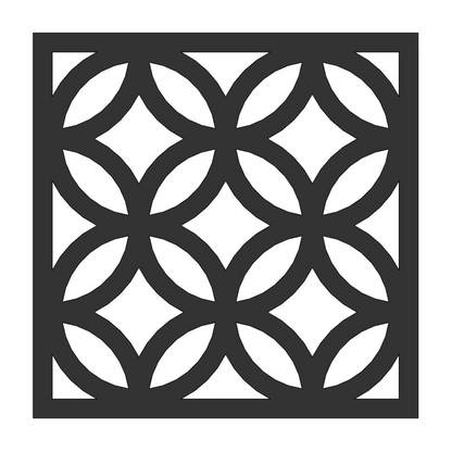 A black and white square featuring a repeating pattern of circles arranged in a grid layout.  